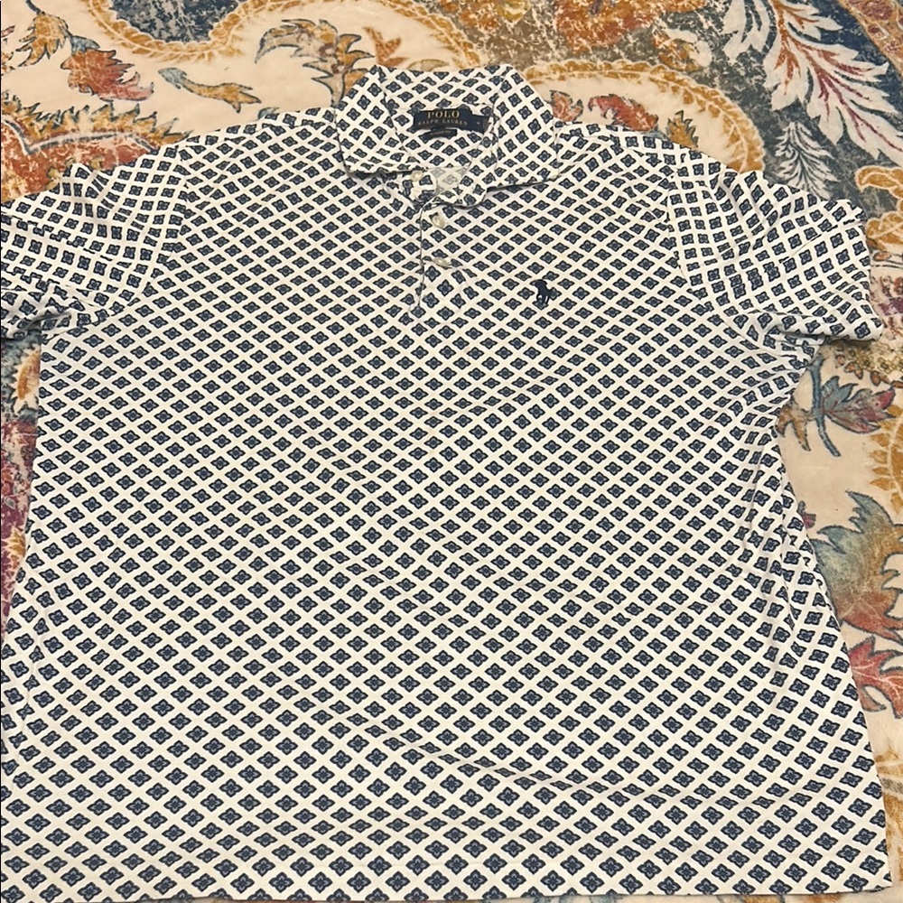 Ralph Lauren Blue and White Patterned Polo